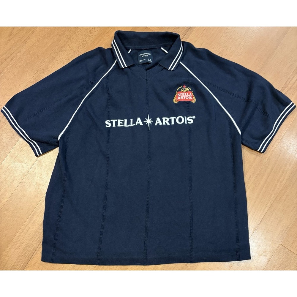 Abercrombie & Fitch Stella Artois Polo Shirt XL Black Beer Jersey Embroidered